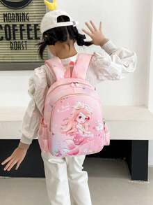 1pc Cartoon Mermaid Nylon Backpack, Zipper Closure, Cute Backpack Suitable For Teenagers, Everyday Use In Autumn/Winter - A - View 5