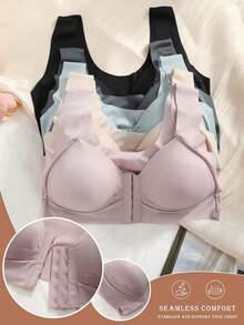 5-Piece Set Of Women's Bras, With Adjustable Front Snap Design, Providing Shaping And Firming Effect, Making The Breast Shape More Rounded And Upright. One-Piece Non-Detachable Padding, Which Doesn't Fall Out Of The Cups. Strong Elasticity, Comfortable Fit, Suitable For Daily Wear Bras. - 彩色 - 查看 4