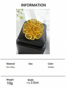 1 件时尚女士花朵镂空镀金戒指，尺寸可调，适合中东、迪拜、欧洲、美国、非洲新娘、婚礼、派对、圣诞节、新年节日珠宝礼物