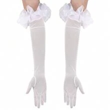 Women's Long Puff Sleeve Oversize Ruffle Cuff Sheer Gloves Tulle Mesh Gloves Wedding Opera Party Costume Gloves,Ivory - 象牙 - 查看 4
