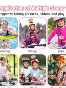 Agoigo Kids Waterproof Camera Toys for 3-12 Year Old Boys Girls Christmas Birthday Gifts Children's HD Video Digital Action Cameras Child Indoor Outdoor Toddler Camera, 2 Inch Screen (Pink) - Albaricoque - Ver 3