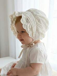 1pc Vintage Lace Flower Embroidered White Bonnet Hat For Baby Girl, Palace-Style Newborn Infant Soft Fetal Cap - 1PC - View 11
