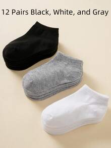 30 Pairs Kids' Solid Color Breathable Casual Boat Socks, Black/White/Gray, Suitable For Infant/Toddler Boys/Girls, All Seasons - Multicolor - View 19