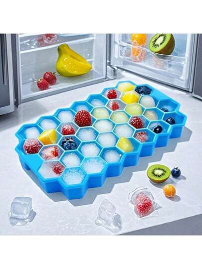 Ice Mold,Ice Cube Mold,Silicone Honeycomb Ice Tray With Cover Creative Stackable 37-Cell Ice Box Easy To Demould Ice Tray