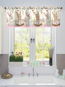 1pc Easter Bunny Valance Curtain, 55x18Inch Spring Themed Rabbits & Easter Eggs Pattern Polyester Rod Pocket Short Curtain, Easter Decorations For Home, Farmhouse Style Kitchen Valances Window Treatments For Bedroom, Bathroom, Living Room, Spring Easter Holiday Decor, Easter Ornaments - Multicolor - View 9