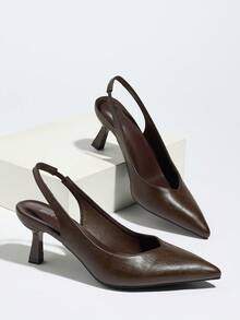 Pantofi cu toc înalt pentru femei, Tocuri înalte cu vârful ascuțit, Tocuri stiletto la modă, Sandale cu șiretură la spate și vârf jos, Tocuri tip pisoi - Maro - Vizualizare 7