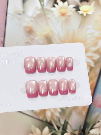 10 piezas por set de parches de uñas cuadrados de color pitahaya estilo francés de ojo de gato con cobertura total, reutilizables, disponibles en cuatro tamaños, adecuados para niñas/mujeres, actores, actuaciones en el escenario, festivales, fiestas, bodas y uso diario. Productos para el cuidado de las uñas.