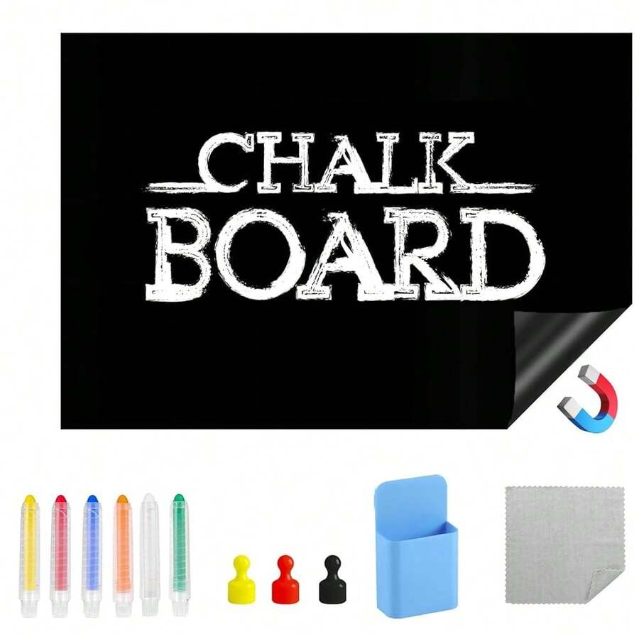 Magnetic Black Dry Erase Board For Refrigerator, 18\ X 39\Chalk Board Contact Paper Decal For Schoolsss, Office, Kitchen Fridge, Drawing With Dustless Chalk, Holder And Magnets - 18吋x39吋-1包 - 查看 1