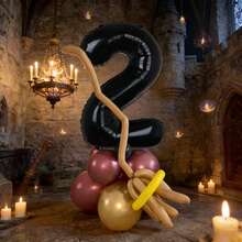 18件套巫师扫帚主题气球套装，包含32英寸黑色数字1-9气球、金色和红色乳胶气球，适用于巫师学院装饰、生日派对、周年纪念、迎婴派对、性别揭晓派对、摄影道具、送给儿子/女儿的惊喜礼物。 - 黑色 - 查看 4