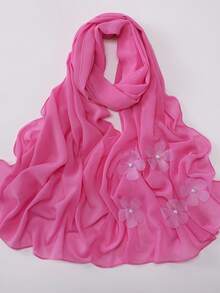 梦幻系列时尚串珠花卉装饰庆典及情人节礼物头巾，亮粉色 - 彩色 - 查看 3