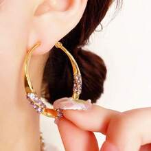 Earrings Ear Clips Gold Purple Earrings Elegant Fashion Design Sense Ear Jewelry Women - Màu tím - Xem 7
