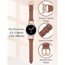 Minyee Leather Band Compatible With Samsung Galaxy Watch 8 40mm 44mm/ 8 Classic 46mm Bands, No Gap One-Click Slim Thin Dressy Leather Strap With C-Shape Metal Buckle Women, NOT For Other Models,Brown/RoseGold - 棕色/玫瑰金 - 查看 4