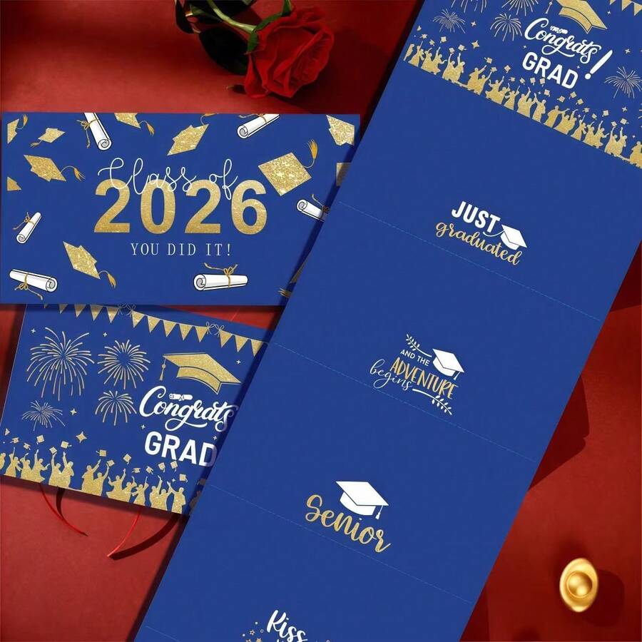 Envelope de Dinheiro para Temporada de Formatura, Hongbao Dobrável Preto e Dourado, Presente Surpresa, Lembrança de Festa, Caixa de Presente em Dinheiro para Crianças - Azul - Visão 1