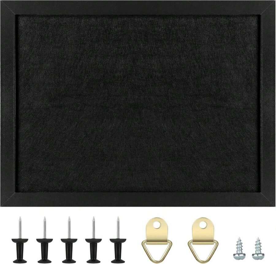 TORASO Cork Board Bulletin Board With Felt,Wood Framed Display Bulletin Board For Walls With Pins, Eye Bolts, Gaskets, Screws, Pin Board For Office, School And Home(Black,1pc) - ColorA - View 1