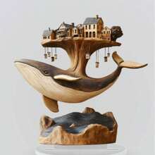 1pc Bohemian Style Whimsical Aerial Village Whale Tail Acrylic Desktop Decor, Multifunctional, Suitable For Home, Office Or Cafe Display - Multicolor - View 5