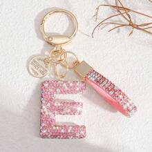 1pc White Soft Ceramic Letter Rhinestone Keychain, Cute Personalized Bag Charm, Car Key Chain, Heart Decor, Gift For Mom, Friend, Valentine's Day Bag Lanyards With Id Holder Car Accessories Bag Charms Christmas Car Accessories Teacher Sister Gift Ideas - Multicolor - View 5