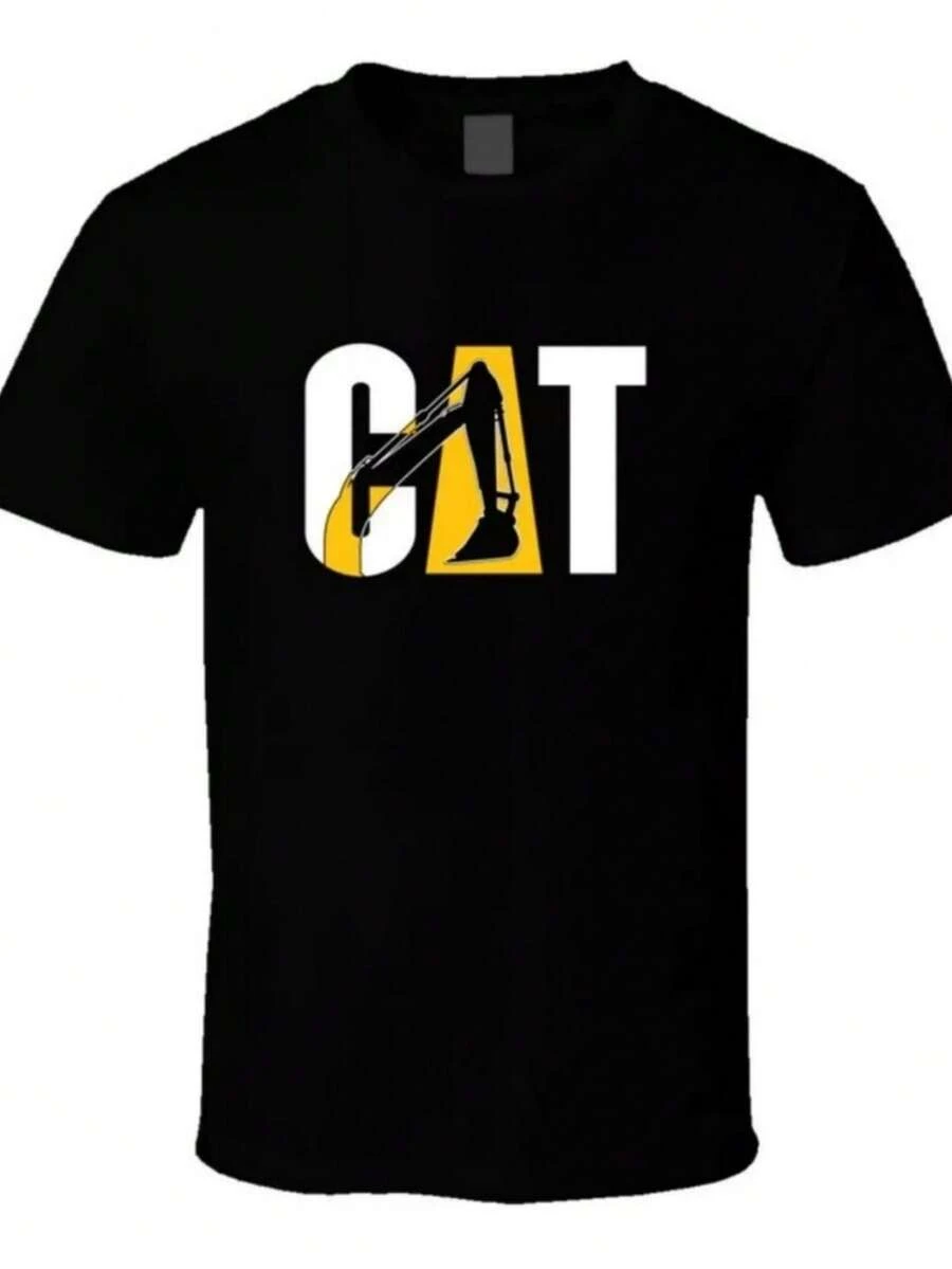CAT Caterpillar Excavator THUN.DERCATShinery Heavy Excavation T Shirt Tee Gift New - 黑色 - 查看 1