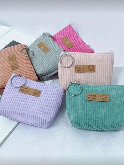 Bolso de lona minimalista para mujer, monedero de pana creativo con llavero, billetera mini, monedero, puede contener llaves, cables, monedas y anillos, regalo perfecto para amigos, gran valor, cables, bolso mini minimalista, bolsa para toallas sanitarias, bolsa de maquillaje, bolsa de almacenamiento de cosméticos para vacaciones e invierno, útiles escolares