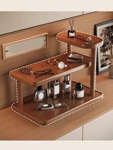 1pc 3-Tier Bamboo Countertop Organizer Rack, Key Holder, Eyeglasses Stand, Holds Cosmetics, Perfumes, Spices, Office Supplies - High Quality Bamboo Bathroom Vanity Storage Cabinet