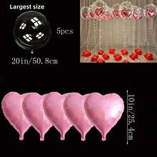 10个20英寸透明泡泡气球，搭配粉色心形铝箔气球，适用于情人节、生日、婚礼、求婚和周年纪念日，大号红色心形气球 - 室内外气球装饰，无需任何电气配件或电源