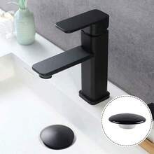 1pc Matte Black Bounce Glass Sink Drain Plug - Spring-Loaded 36-38mm Ceramic Cover, Modern Minimalist Bathroom Sink Accessory - Black - View 1