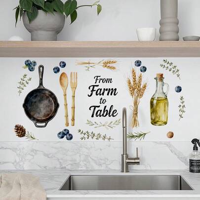 1 Stück Wandaufkleber mit Küchenelementen, moderner PVC selbstklebender abnehmbarer flacher Dekorationsaufkleber, geeignet für Zuhause, Küche, Wand, Glas, Kühlschrankdekoration