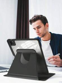 360 Degree Rotating Protective Case For IPad (A16) 11th Gen 11-Inch (2025) And IPad 10th Gen 10.9-Inch (2022) - Transparent Back Cover With Rotating Stand, With Pencil Slot, Black - Black - View 5