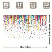 1 Colorful Building Block Birthday Party Background Dynamic Polyester Banner, With Balloon Gift Box And Snowflake Design, Suitable For Family Room Or Wall Decoration, Very Suitable For Photo Props, A Variety Of Birthday Backgrounds To Choose From. - Multicolor - View 2