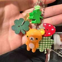 Handmade Beaded Four-Leaf Clover Easy Bear Ancient Early Japanese Cute Millennium Pendant Bag Pendant CCD Keychain Gift - 彩色 - 查看 4