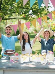 10个小感谢礼品袋，派对回礼袋，带蝴蝶结丝带迷你纸质礼品袋，金色箔印粉色糖果盒，适用于派对、生日、婚礼、新娘回礼、婚礼宾客礼物、礼品盒、婚礼招待会装饰、情人节礼品盒、复活节礼品袋、复活节糖果袋、母亲节礼品盒； - 彩色 - 查看 5