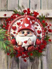 1pc Valentine'S Day Wooden Love Sign - Red Heart Gnome Design, Flat Porch Wreath Hanging Decor, No Electricity Needed, Ideal For Garden, Room, Festival, And Party Decoration - Multicolor - View 7