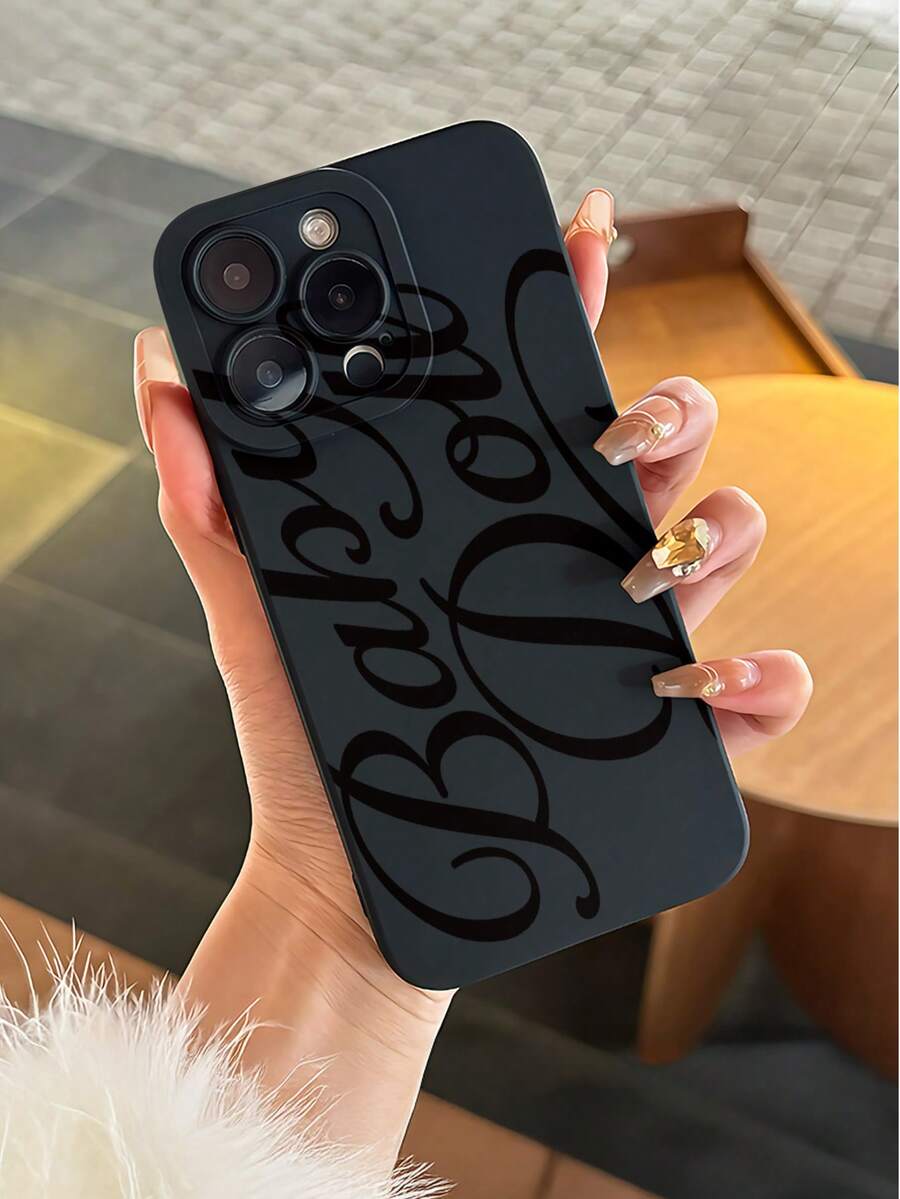 1PC, Hot Selling Calligraphy Pattern Design Printed Black TPU Phone Case, Shockproof Protection, Screen And Camera Protection, Matte Simple And Lightweight Compatible With 17/17Air/17Pro/17ProMax, 16/16Plus/16ProMax, 15.14, 13, 12, 11 Series, Suitable For Samsung Galaxy S22, S23, S24, S25 PLUS ULTRA Series, Revival Festival Gifts, Christmas And Halloween Decorations/Birthday Gifts, Girlfriends, Boyfriends, Friends Or Oneself - 黑色 - 查看 1