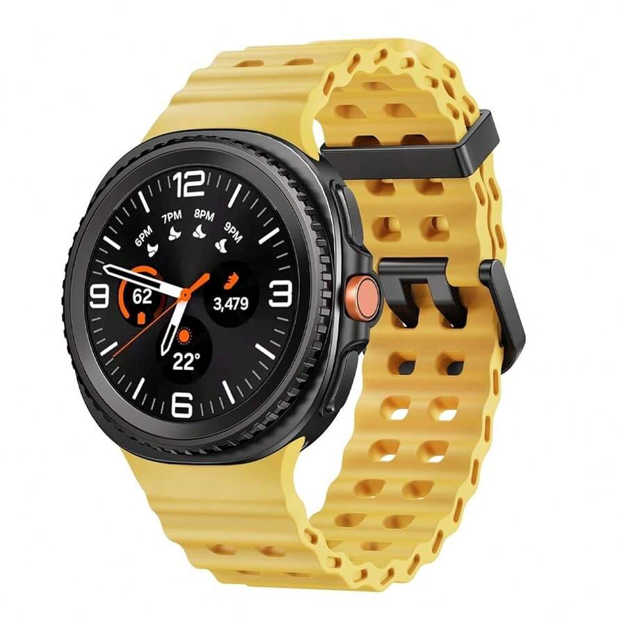 Marine Silicone Sport Band Compatible With Samsung Galaxy Watch 8 Classic 46mm Men Women, Soft Silicone Sport Breathable Band For Galaxy Watch 8 Strap 44mm 40mm,Yellow - 黃色的 - 查看 1