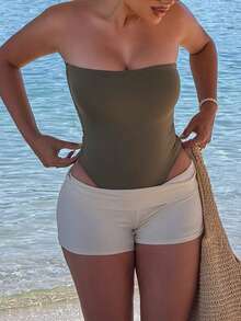 GAOVOT Women's Summer Casual Sports Y2K Sexy Spaghetti Strap Bodysuit - Olive Green - View 3