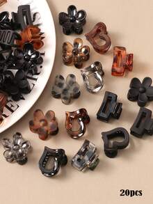 10/20pcs Amber Color Mini Heart, Cube, Flower Mixed Style Claw Clips, Vintage Elegant Hair Claw, Simple All-Match Versatile Bangs, Side Hair, High Ponytail Clips, Hair Accessories Women Hair Clips Casual Hair Clutch Elegant Hair Jaw Clip - Multicolor - View 7