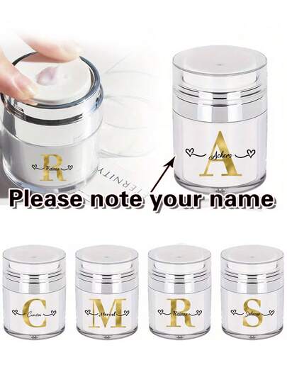 Personalized Custom Name Pump Bottle, Custom Text (Initials, Name),50ml Portable Dispensing Bottle,Custom Gold Initials,Multi-Purpose Pump Dispenser Bottle,Refillable Elegant Airless Pump Bottle - Travel Size For Moisturizer, Lotion & Cream, Ideal For Makeup Storage Essentials, Elegant Gift For Women, Birthday, Wedding - Plastic Construction, Travel Essentials, Minimalist Design,Travelsized Container, Beauty Lovers