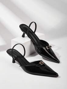 Pointed Toe Slip-On Buckle Strap Office Commute Stiletto High Heels - Black - View 1