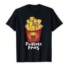 Pugtato Fries Pug Owner Pet Breeder Animal Puppy Lover T-Shirt Print Men T-Shirts Street  Short Sleeves Loose Oversized - màu đen - Xem 1