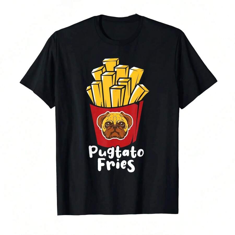 Pugtato Fries Pug Owner Pet Breeder Animal Puppy Lover T-Shirt Print Men T-Shirts Street Short Sleeves Loose Oversized - màu đen - Xem 1