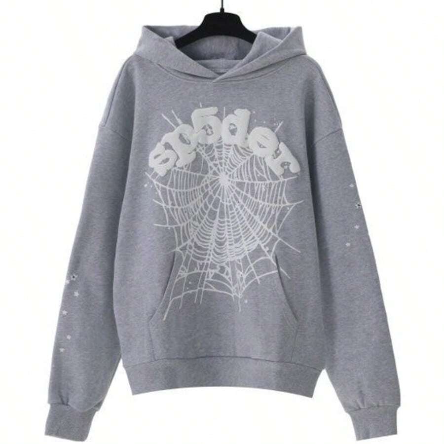 Hip Hop Spider Hoodie Set Y2K Zippered Pullover Sweatshirt For Men Matching Couples Hoodies - 灰色 - 查看 1