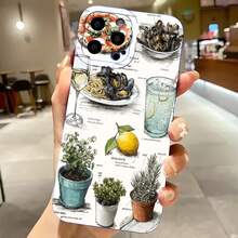 2026 nueva funda de teléfono esmerilada, funda de teléfono con patrón de comida y plantas y texto para  17 14 Pro Max  17 13  17 12  Galaxy S23 S22 S21 protector de teléfono funda de pareja regalo para novio novia regalo de vacaciones - Azul Klein - Ver 7
