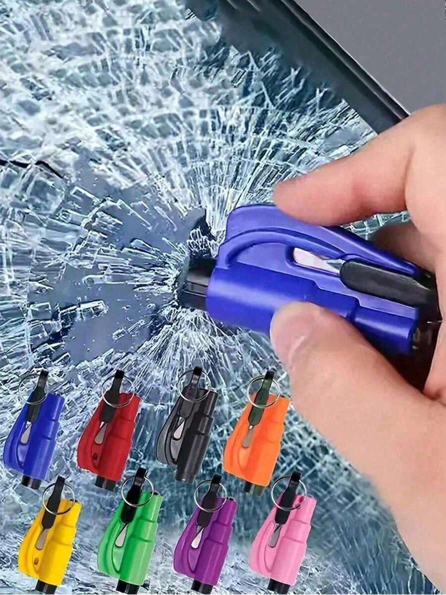 1pc PP Material 2-In-1 Emergency Seatbelt Cutter, With Car Key Chain, Safety Hammer, Mini Fire Hammer, Car Emergency Escape Tool, Window Breaker, Portable Rescue Tool Keychain, Emergency Hammer, Car Emergency Escape Device Window Breaker, Lifesaving Multi-Function Emergency Window Breaker - Easily Break Window And Cut Seatbelt In Emergency Situations - Multicolor - View 1