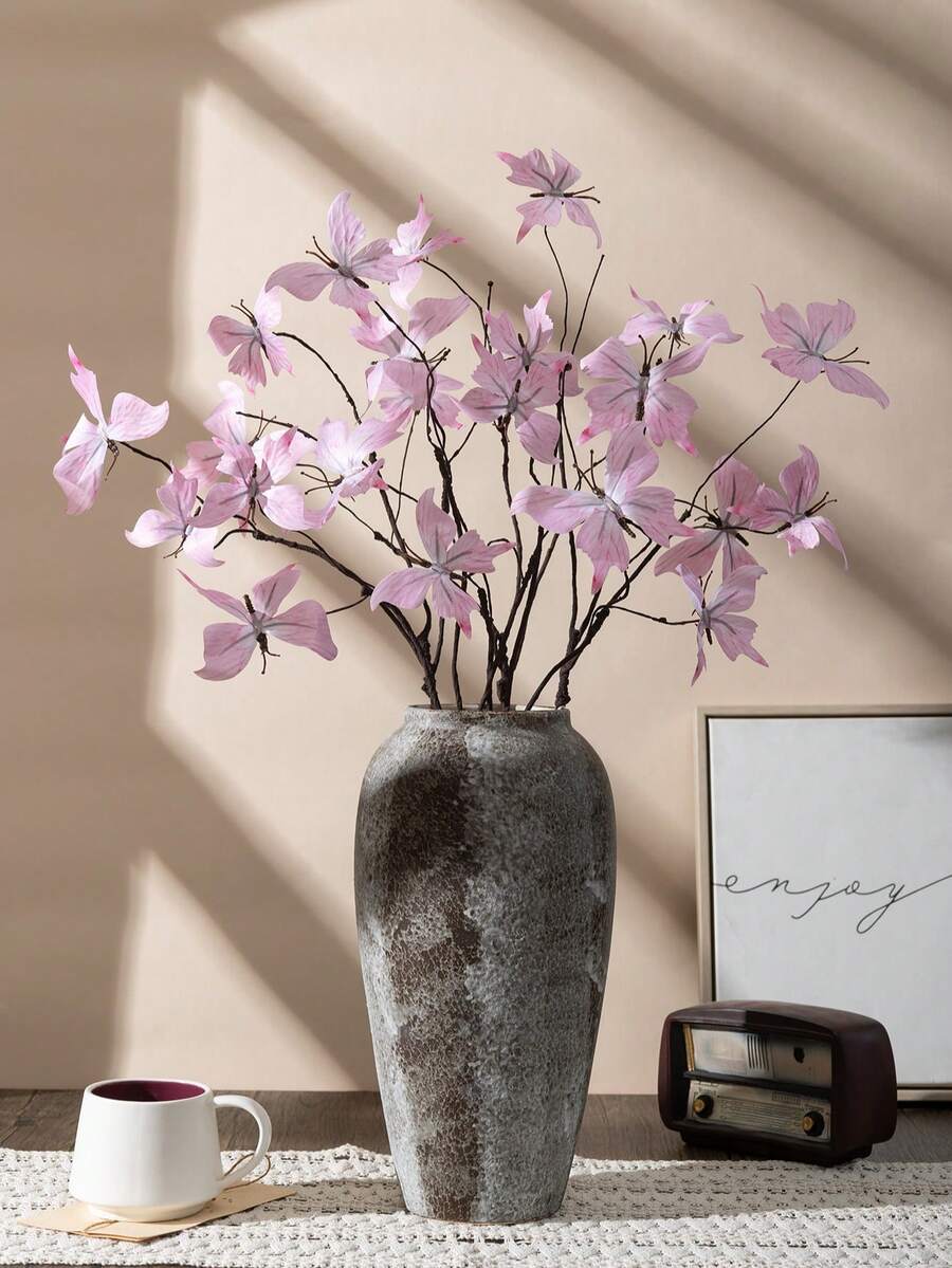 MEHELANY 2根2.5英尺（约76厘米）长的仿真蝴蝶枝，长茎仿真蝴蝶，适合秋季餐桌装饰、万圣节、婚礼、派对、户外花园装饰、DIY花环、桌面摆件、家居装饰、感恩节装饰、秋季派对装饰、仿真花、秋季花环 - 粉色 - 查看 1