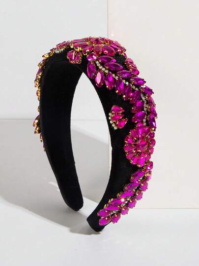 1pc Black Velvet Wide-Brimmed Sponge High Crown European & American Baroque Style Headband, Luxury Rhinestone Decor, Palace Style, High-Quality For Evening Party Hair Band Hair Hoop