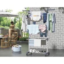 HOMIDEC Clothes Drying Rack, Oversized 4-Tier(67.7\ High) Foldable Stainless Steel Drying Rack Clothing, Movable Drying Rack With 4 Castors, 24 Drying Poles And 14 Hooks For Bed Linen, Clothing, Grey,Gray - Gray - 查看 3
