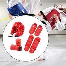 Conjunto de Equipo de de Karate, Espinilleras, Casco de Entrenamiento de Boxeo, para Artes Marciales, Sanda, Agarre - rojo l - Ver 4