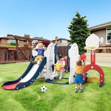 Tobogán y columpio de 18 cm para niños pequeños, tobogán de 193 cm de largo para niños de 1 a 3 años, juego para interior y exterior con columpio ajustable, aro de baloncesto, fútbol, golf y lanzamiento de aros. - Azul - Ver 8