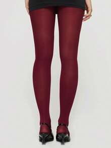 1 Pair Women's Glossy Shiny Pantyhose, Snag-Resistant, Elegant Style, Suitable For Fashion Shows And Holiday Outfits - Burgundy - View 5