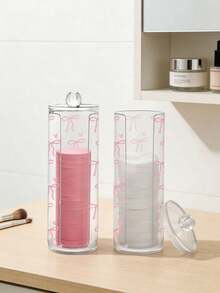 Transparent Pad Box With Pink Bow And Heart Pattern, Makeup Remover Pad Dispenser, Hairband Storage Box Covered Makeup Remover Pad Storage Box, Transparent Cosmetic Organizer, Bathroom Makeup Swab & Pad Holder,Gifts For Women,Valentine's Day Gifts,Gift Ideas For Women - Multicolor - View 3