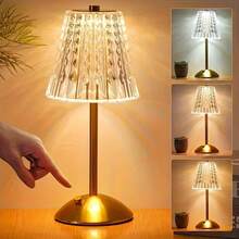 Cordless Lamp,Dimmable Crystal Table Lamp 3 Colors LED Gold Lamp,Touch Lamp Diamond Crystal Lamp, Rechargeable Small Lamp, Wireless Lamp Vintage Lamp For Bedroom Living Room Bathroom Hotel Bar - 01 - 查看 1